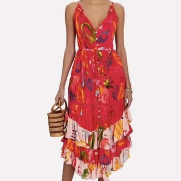 🍓 FARM Rio Red Mixed Fruits Ocean Tiered Midi/Maxi Dress – NWT 🍓 - Picture 3 of 10